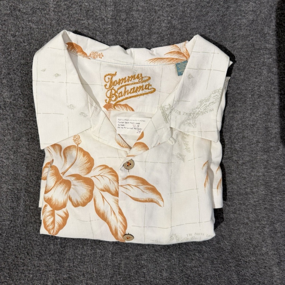 Tommy Bahama Men's Short‎ Sleeve White/ Tan Floral Button Up Hawaiian Shirt XL